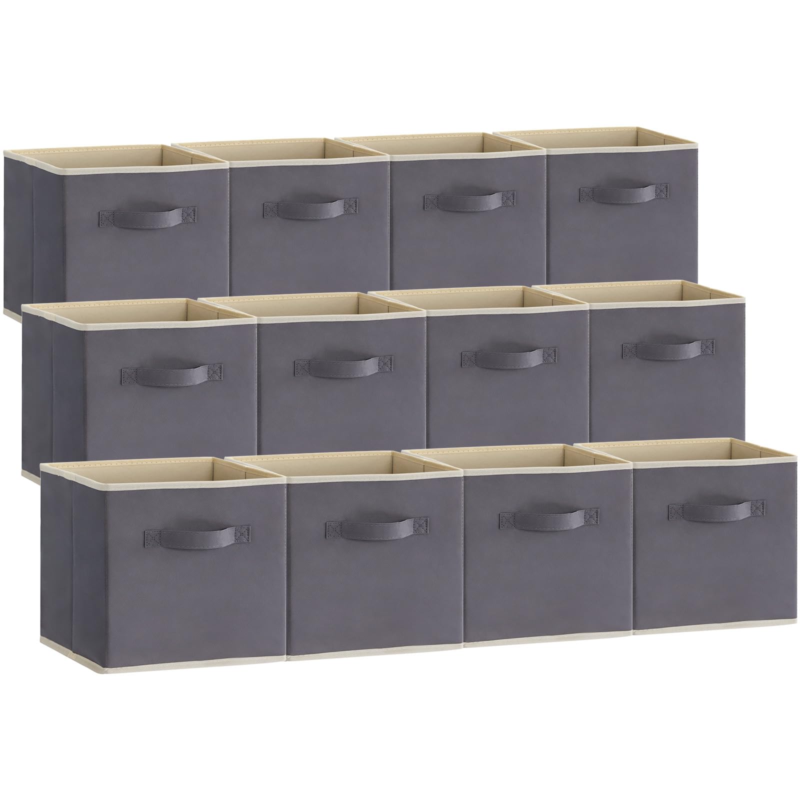 Lifewit 13 Inch Cube Storage Bins 12 Packs Storage Cubes Foldable Decorative Fabric Storage Baskets for Organizing Home Organizers with Handles for Shelves Closet Grey